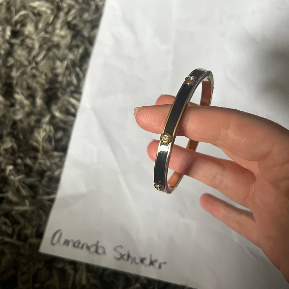 Henri Bendel Rivet Bangle in Black with Gold rivets Regular Size